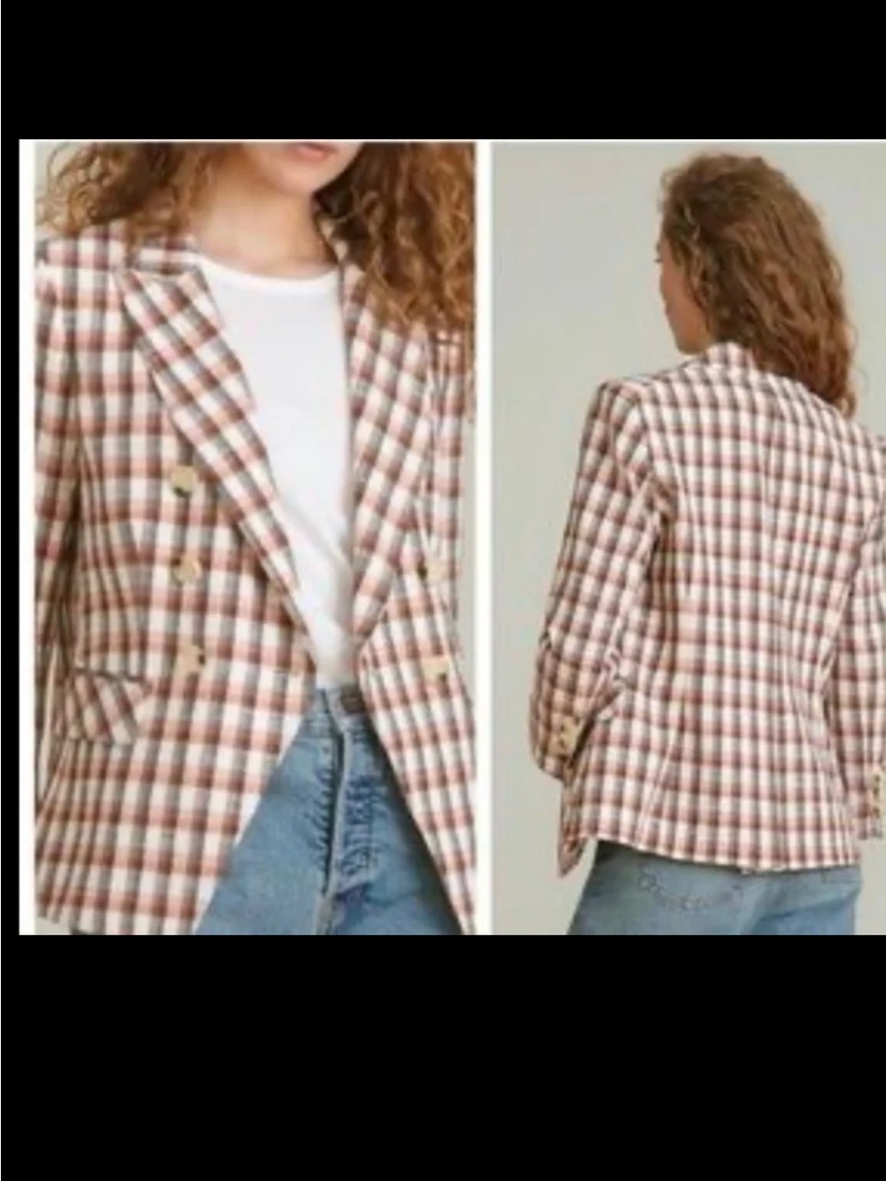 Joie Blazer Spice Plaid Double Breasted Cotton Blend Jacket Size Medium - Picture 6 of 12